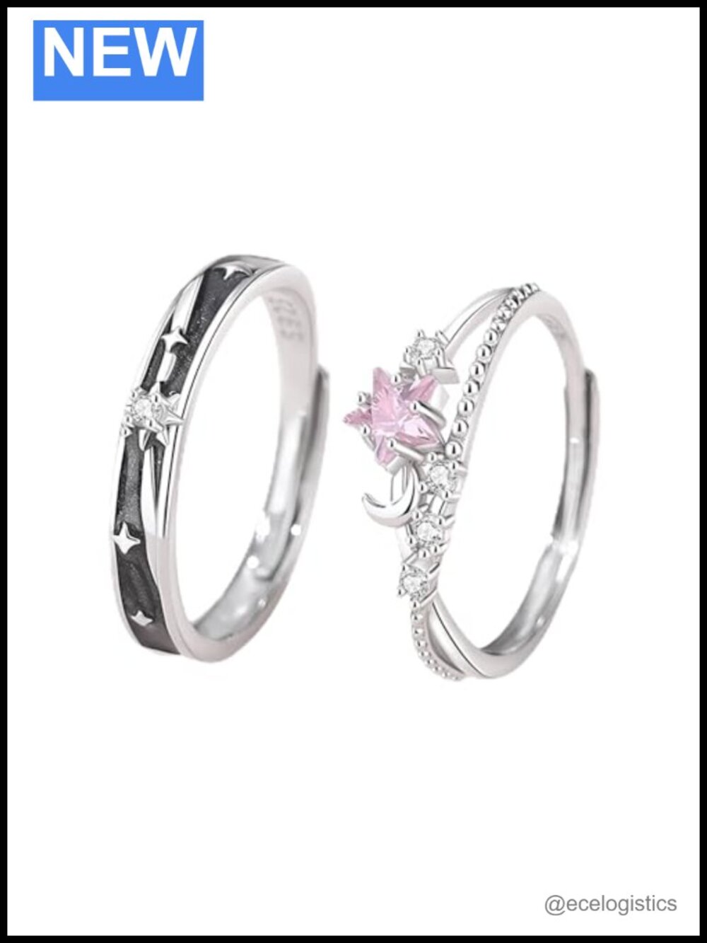 Sterling Silver Couples Promise Rings Set of 2 Adjustable His Her Wedding